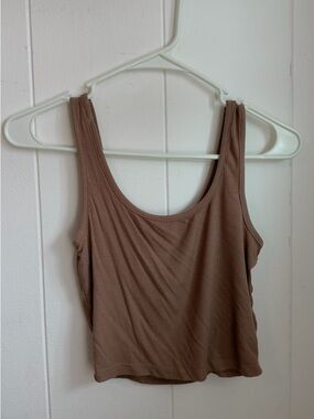 SHEIN Ribbed Scoop Crop Top - Taupe